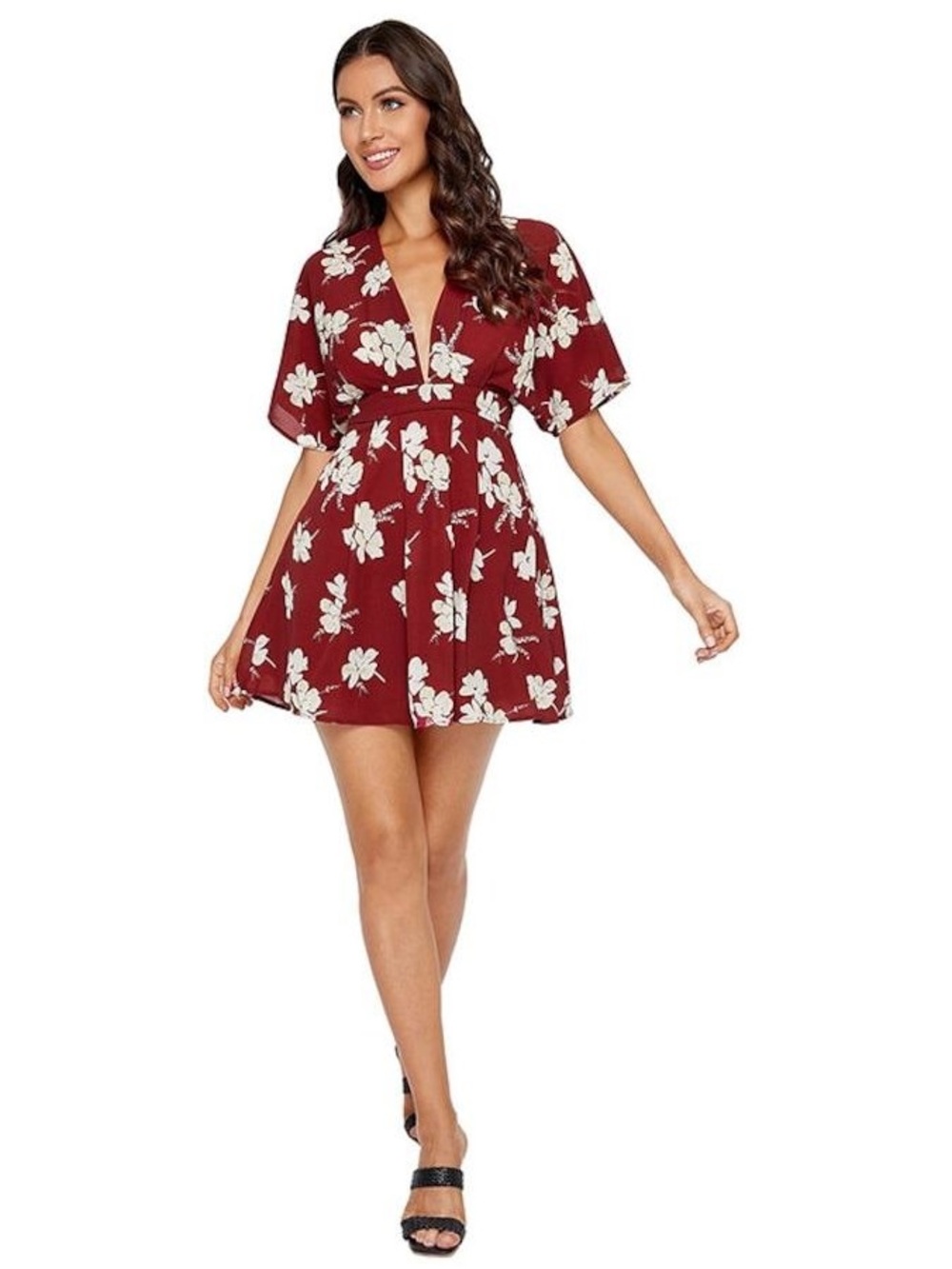 Floerns Tropical Floral Deep V-Neck Mini Dress